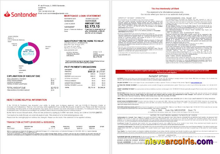 Spain Santander bank mortgage statement 1-2